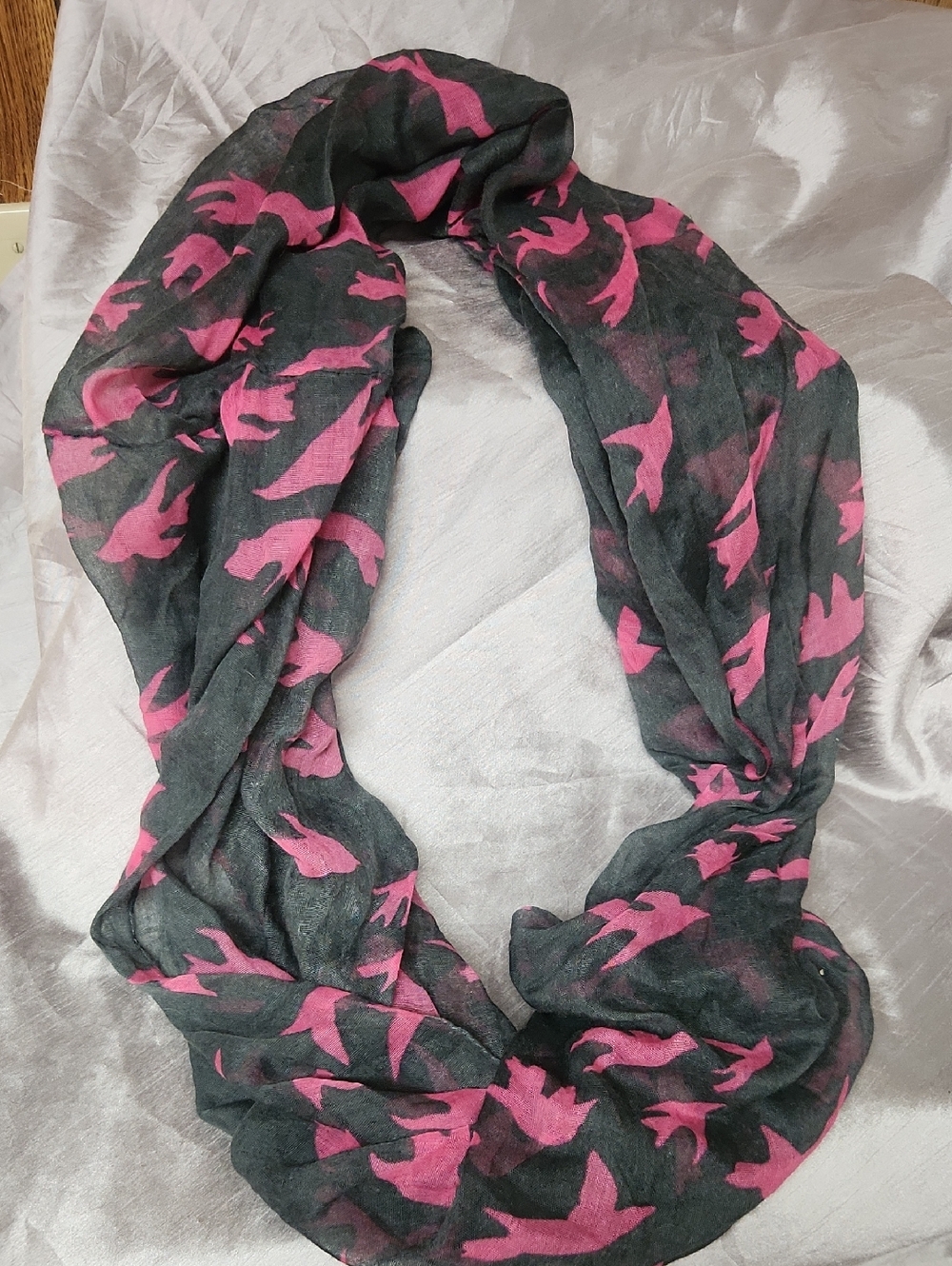 Pink & Black Bird Print Infinity Scarf